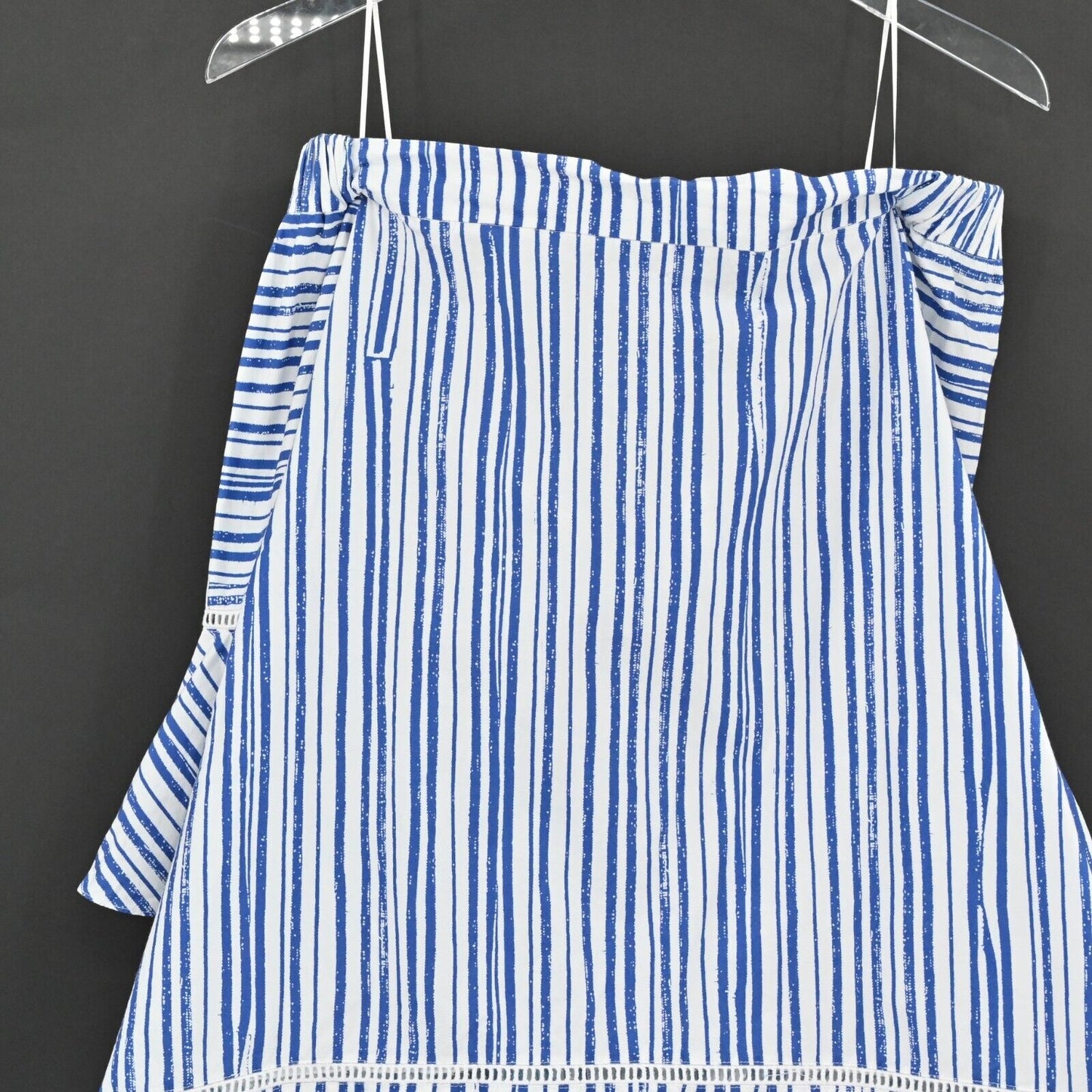 N NICHOLAS Top Womens Size 4 Blue White Off Shoulder Blouse Washed Stripe Cotton