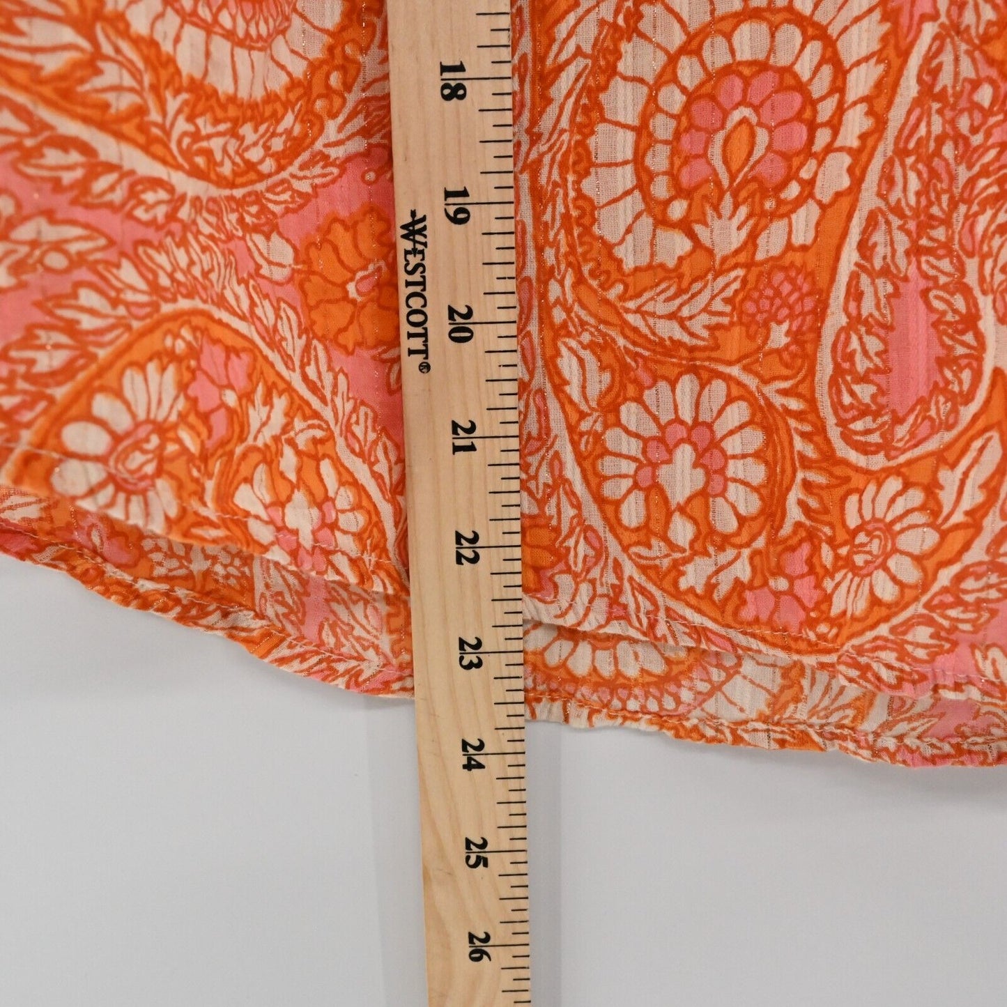 ANTHROPOLOGIE Top Womens Sz Small Orange Printed Tassel Tie Shoulder Boho Blouse