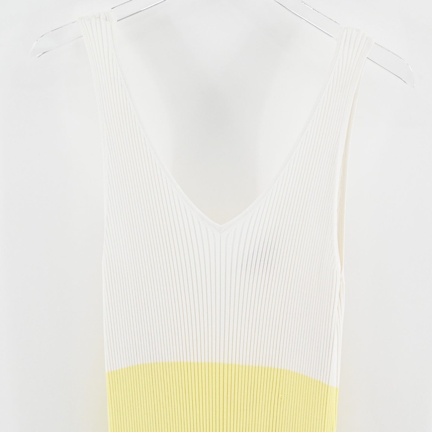 STAUD Dress Size L Dana Blue Colorblock Sleeveless VNeck Rib Knit Fitted Midi