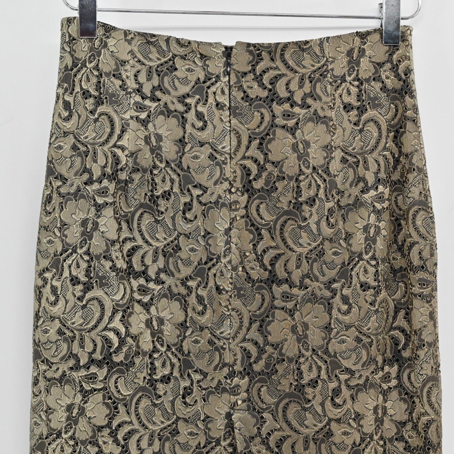 LES COPAINS Skirt Womens Size 40 Pencil Floral Paisley Leather Silk Retro Career