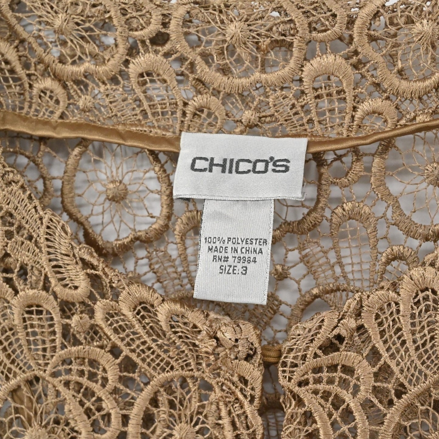 CHICHOS Womens Crochet Jacket Size 3 / XL Tan Lace Floral Blazer Dainty Feminine
