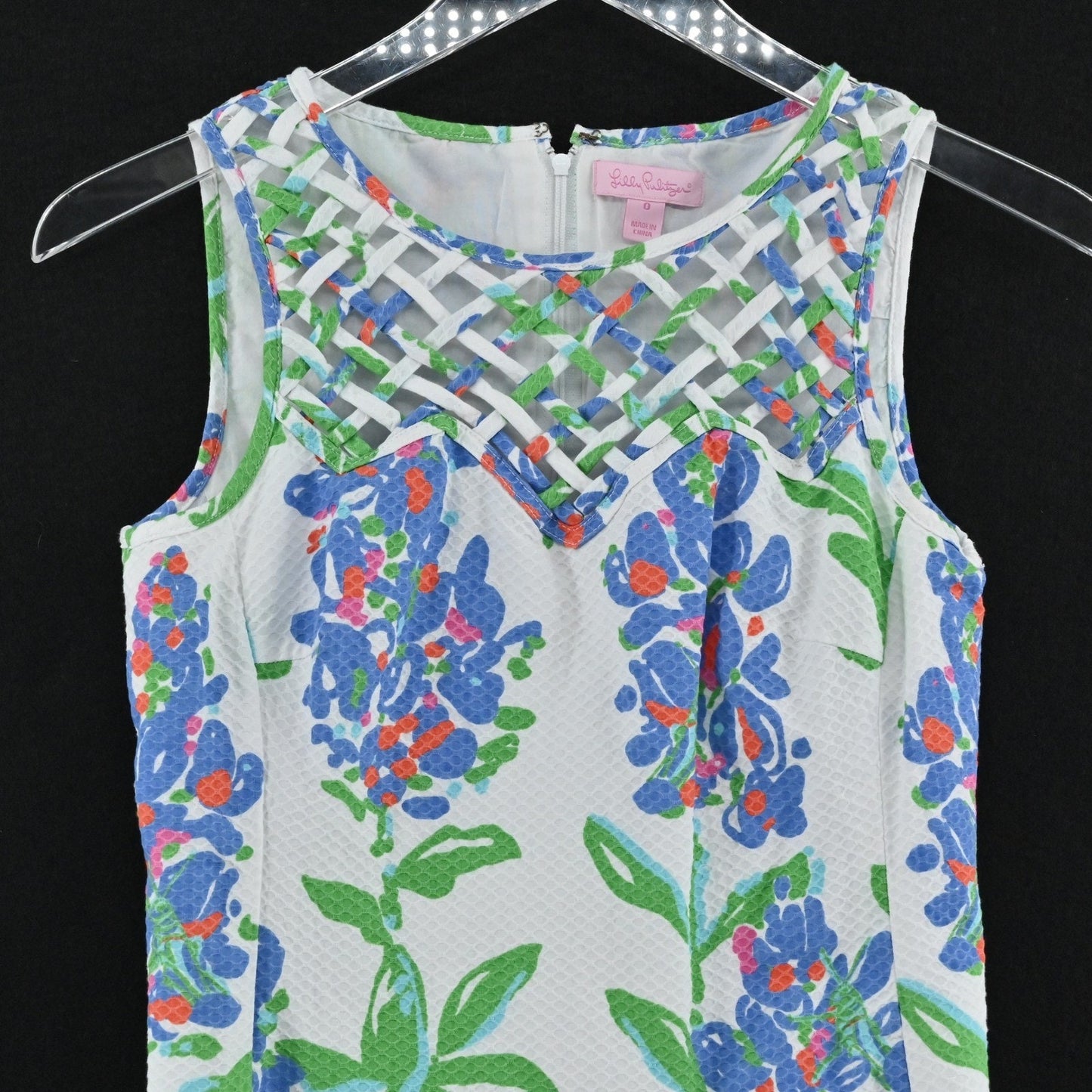 Lilly Pulitzer Ricci Shift Dress Size 0 Blue Bonnets Garden Party Lattice Neck