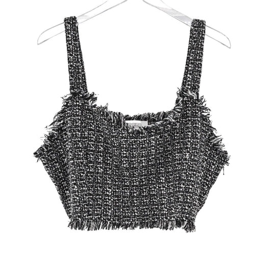 ANTHROPOLOGIE Top Womens Size L MARE MARE Black White Tweed Frayed Edge Crop