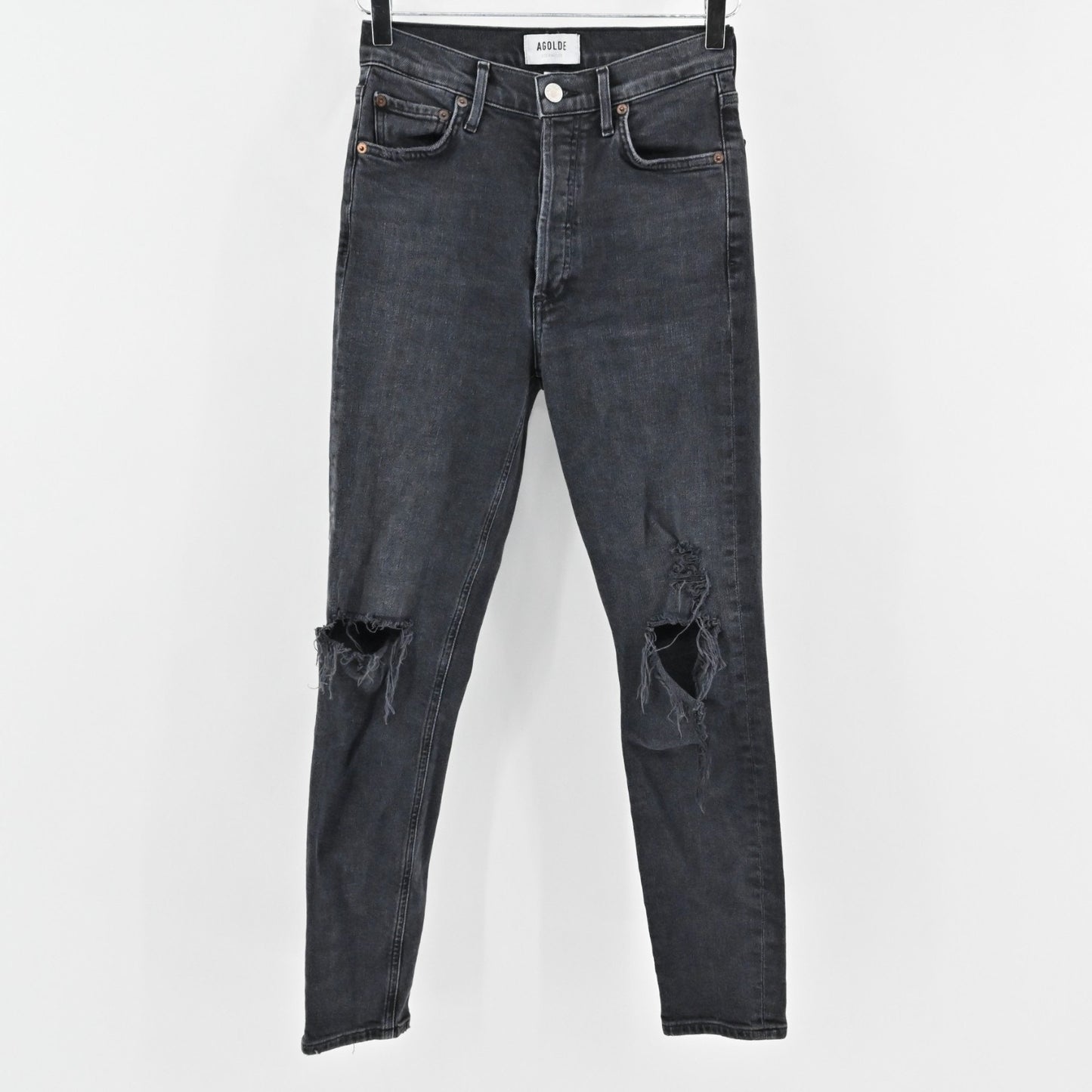 AGOLDE Womens Nico Jeans Size 25 High Rise Slim Casette Black Distressed Denim