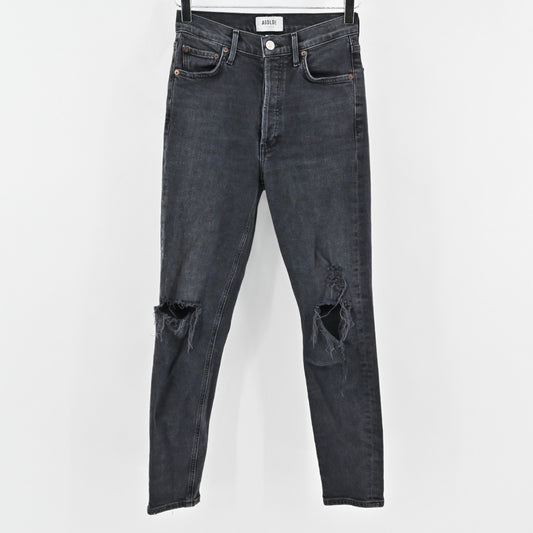 AGOLDE Womens Nico Jeans Size 25 High Rise Slim Casette Black Distressed Denim