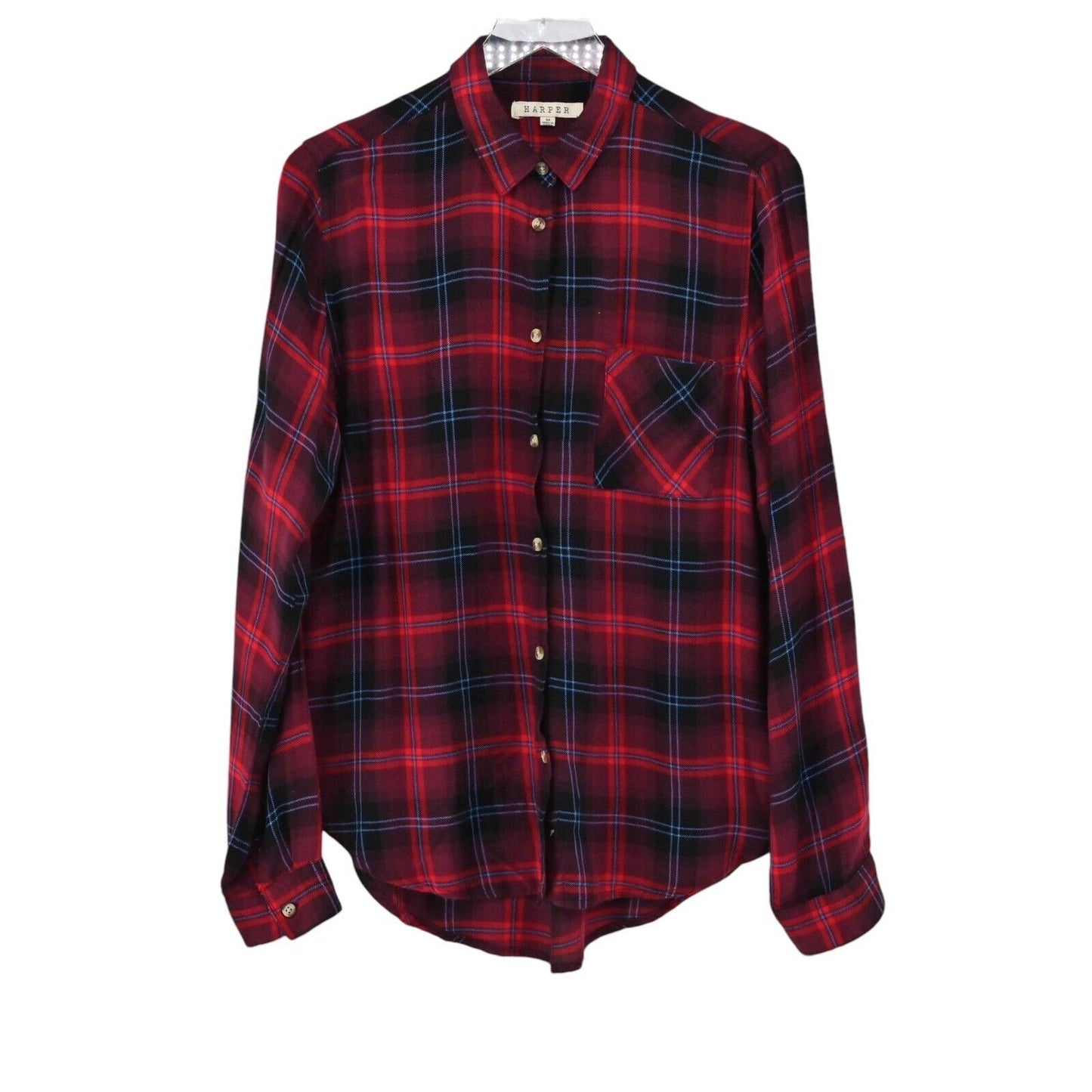 HARPER Top Womens Size M Red Black Plaid Pocket Flannel Button Up Western Grunge