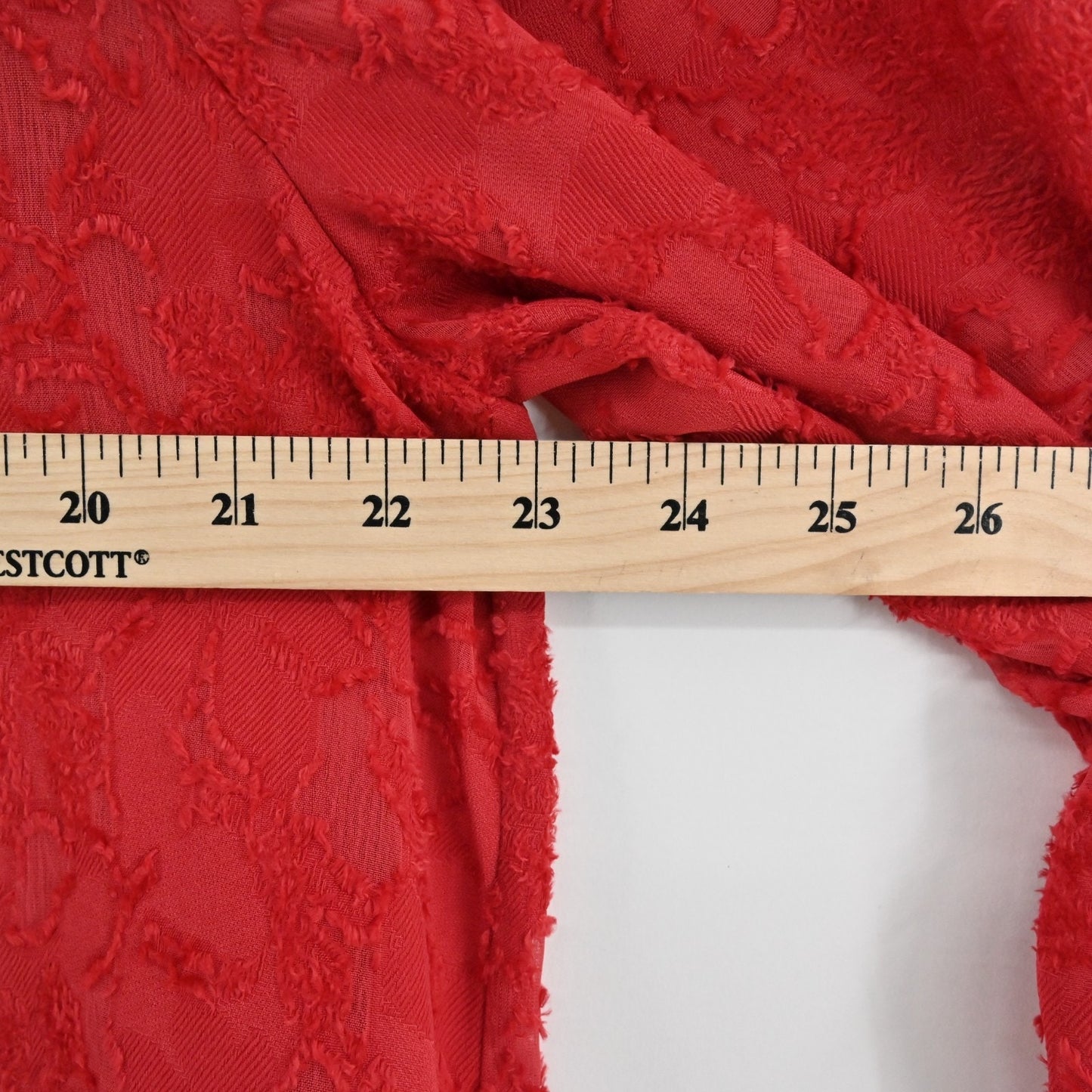 Chicos Clipped Jacquard Tie Front Top Size L Razzie Red Popover Balloon Sleeve