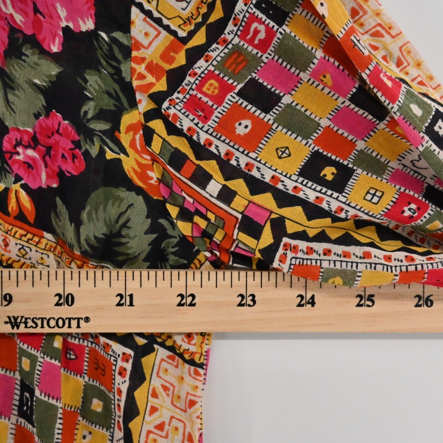 Vtg GITANO Top Womens Size S Patchwork Ruffle Long Sleeve Multicolor Blouse