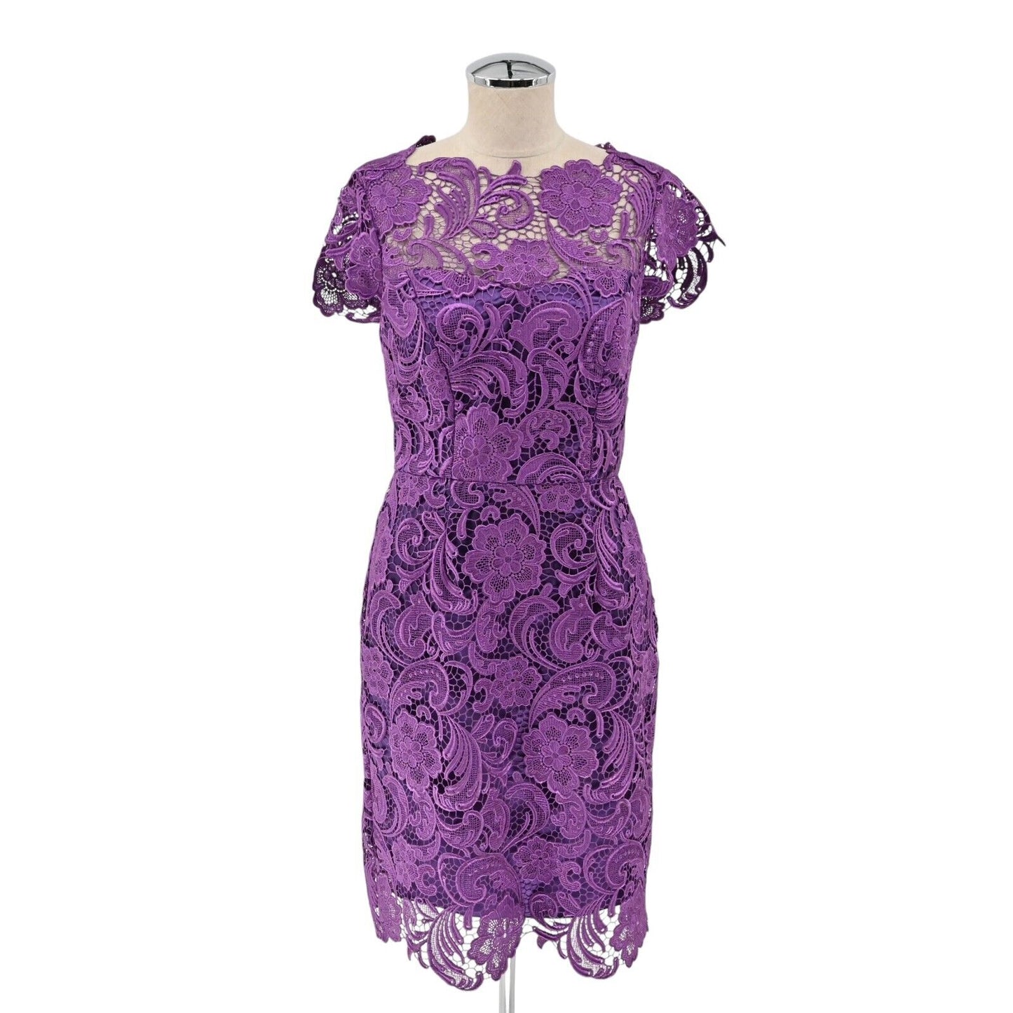 DECODE 1.8 Dress Womens Size 4 Scalloped Lace Short Sleeve Sheath Purple NEW