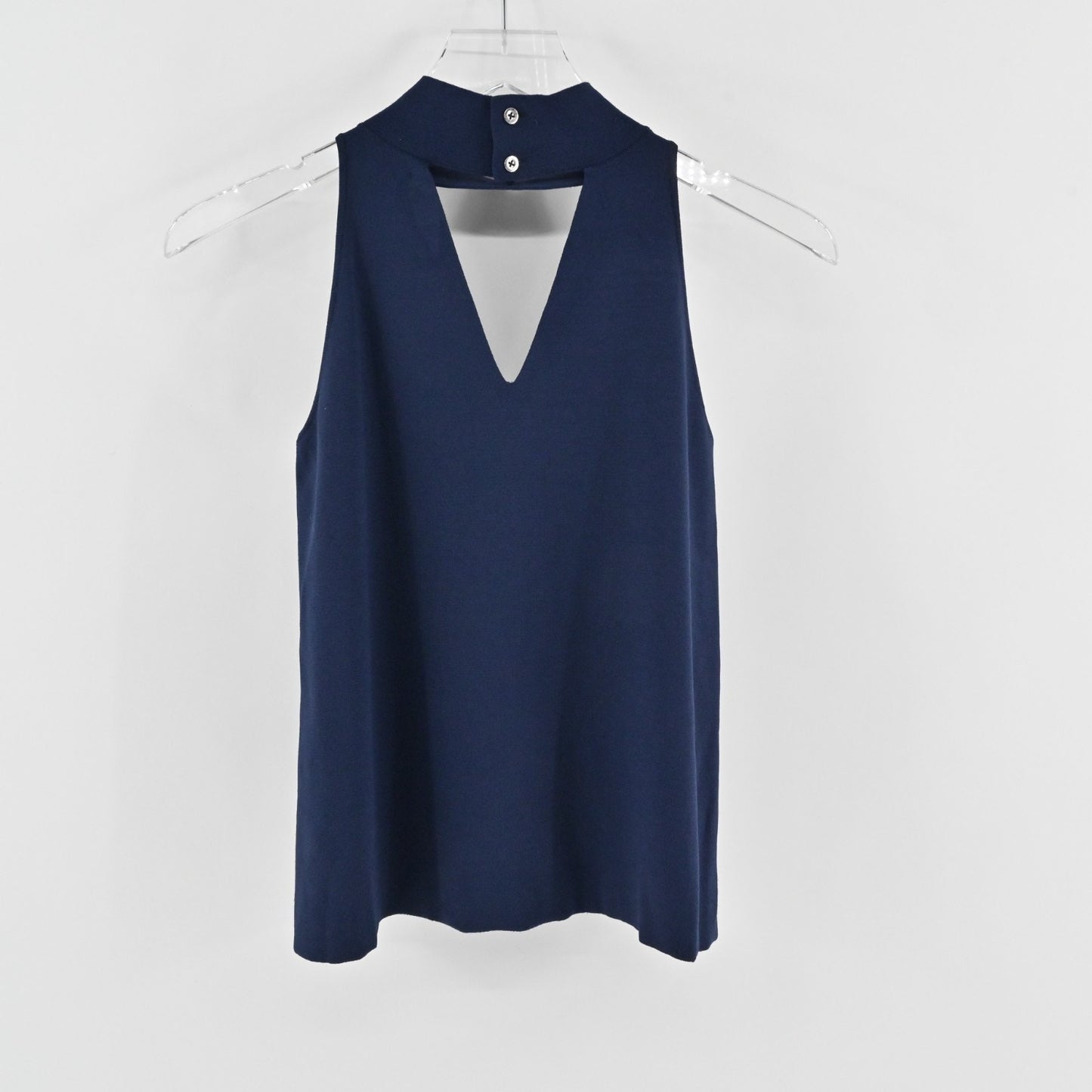 Milly Womens Navy Blue Knit Top Size XS VNeck Collar Sleeveless Stretch Blouse