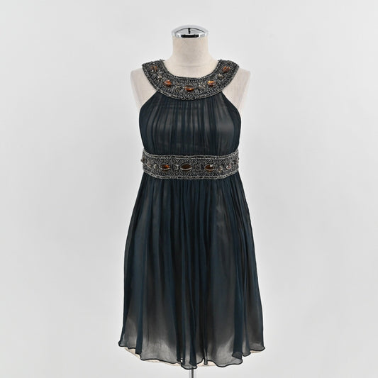 Niteline Silk Chiffon Beaded Dress Size 2 Black Sleeveless Empire Waist Cocktail