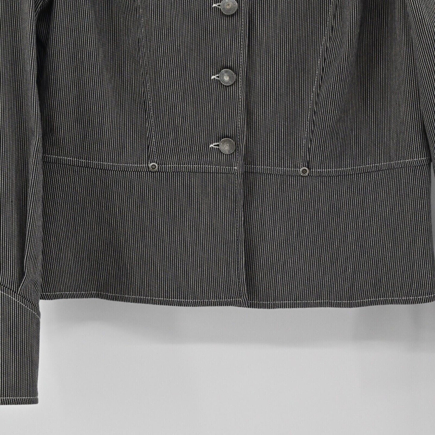 AUSTIN REED Jacket Womens Size 8 Canvas Black White Pinstripe Cotton Blend Retro