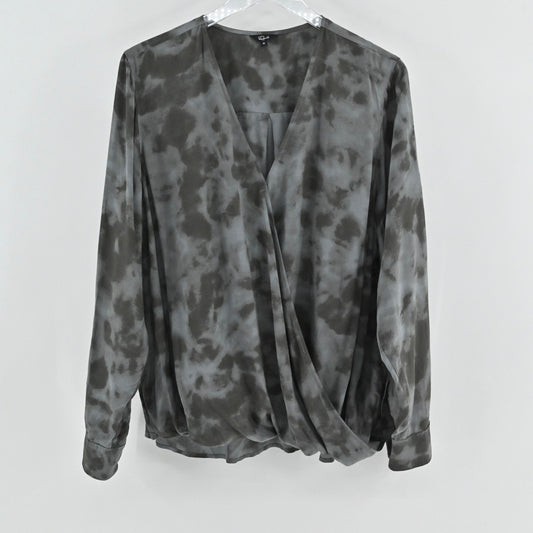 Rails Womens Hillary Crossover Top Size XL Gray Tie Dye Long Sleeve Faux Wrap