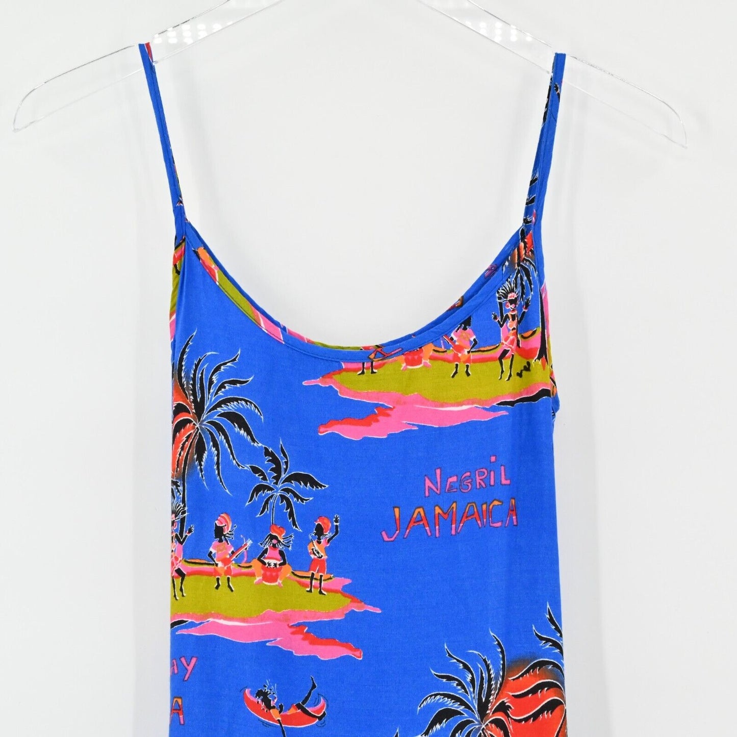 VTG Y2k SUN ISLAND Dress Womens Sz S Midi Blue Tropical Negril Jamaica Caribbean