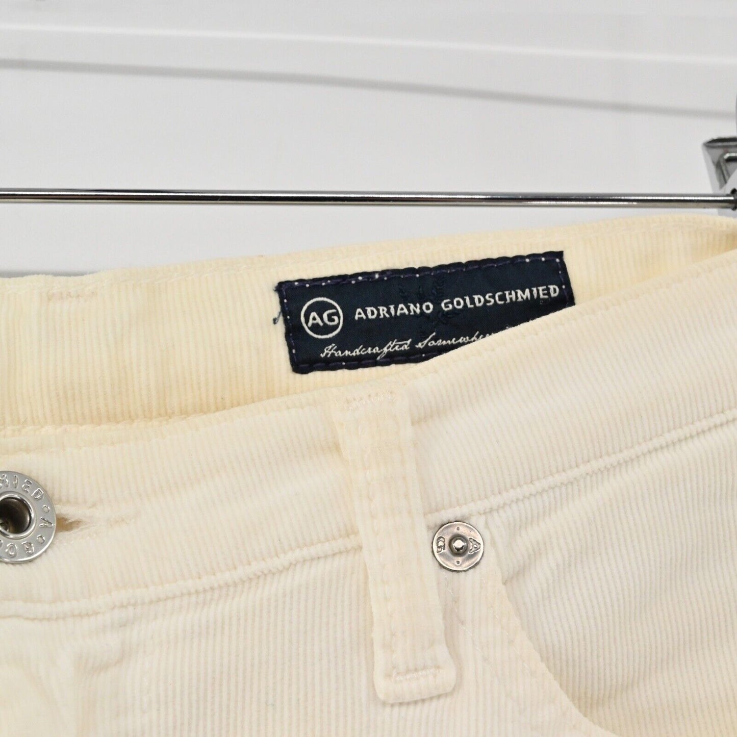 AG Pants Womens Sz 27 Ivory Corduroy The Angel Bootcut Low Rise Rhinestone Logo