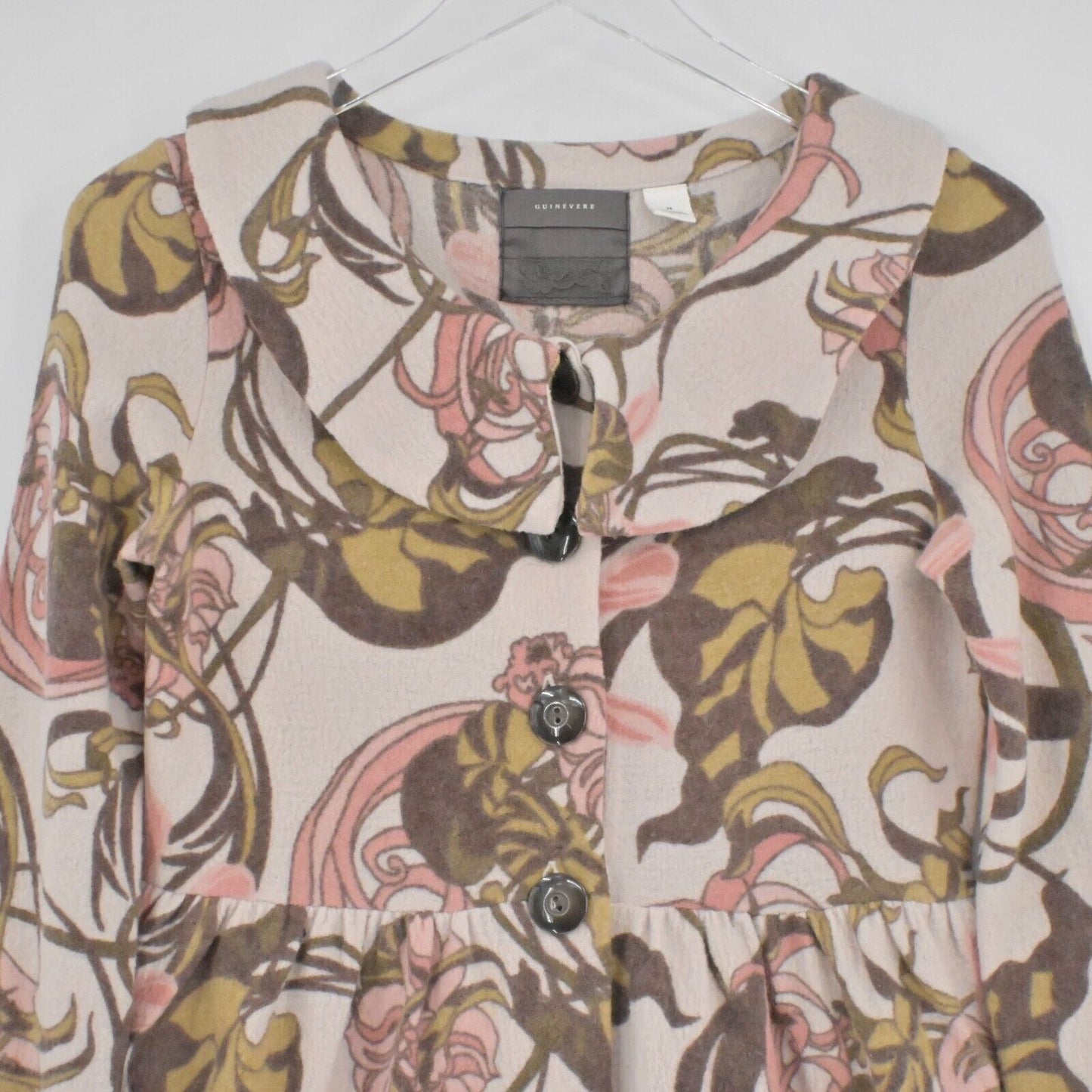 ANTHROPOLOGIE Pea Coat Womens Sz XS GUINEVERE Kirklees Sweater Coat Wool Floral