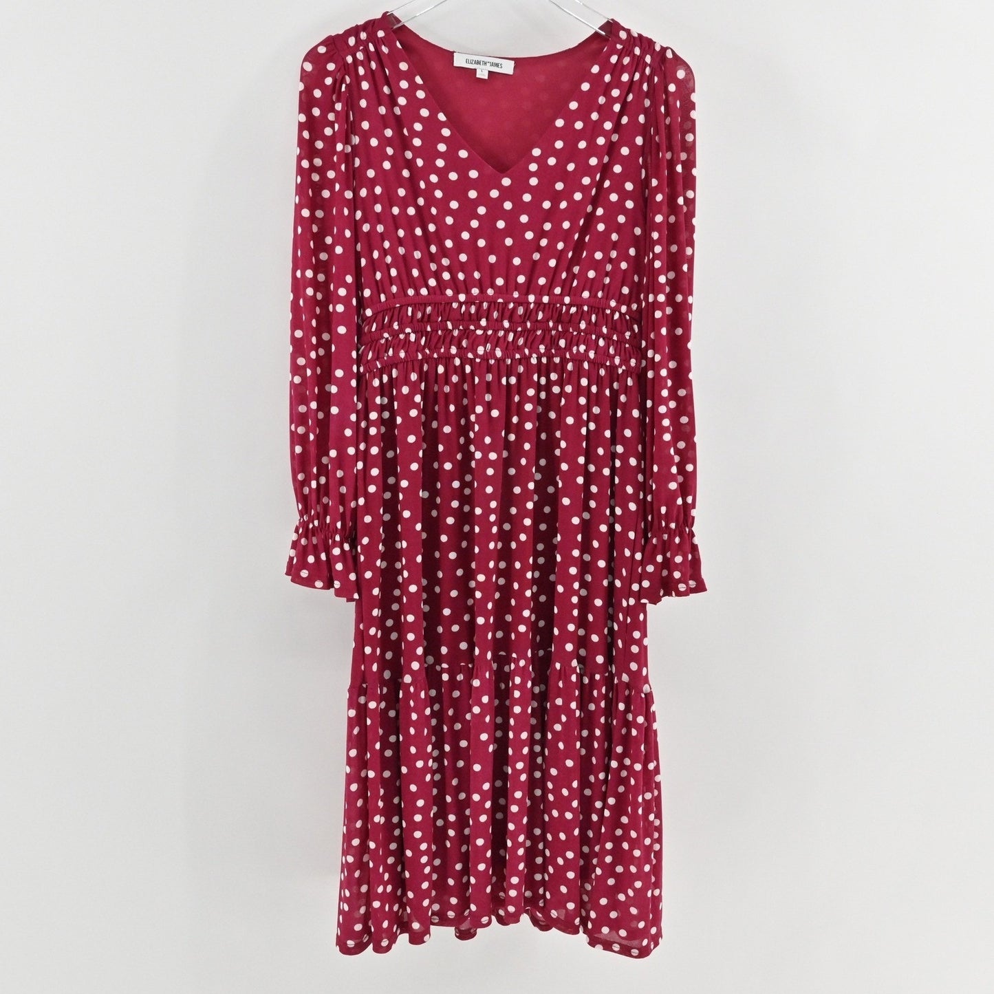 Elizabeth & James Polka Dot Midi Dress Size L Red White Tiered Retro Whimsical