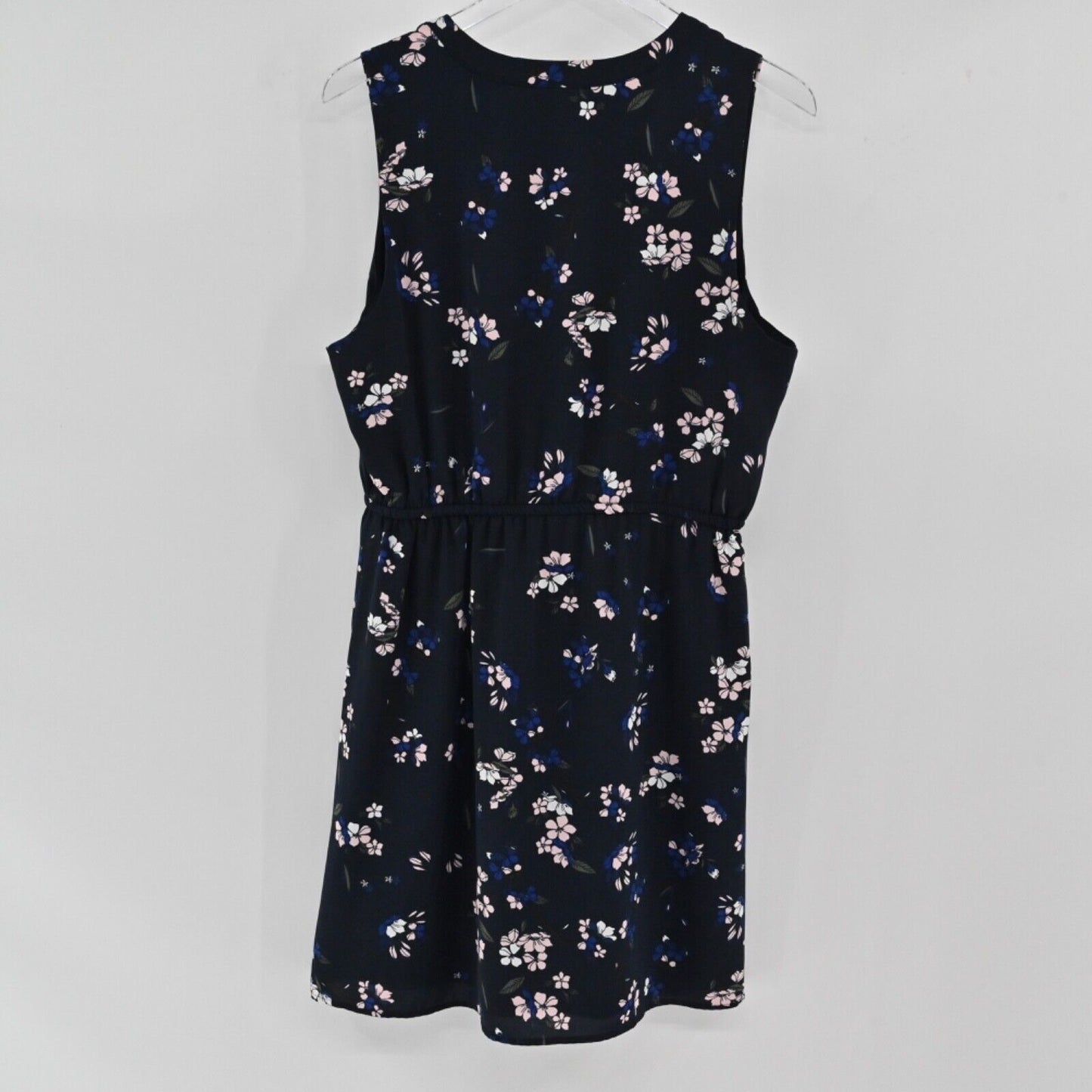 41 HAWTHORN Dress Womens Sz L Navy Blue Floral Sleeveless Tie Waist Claira Shirt