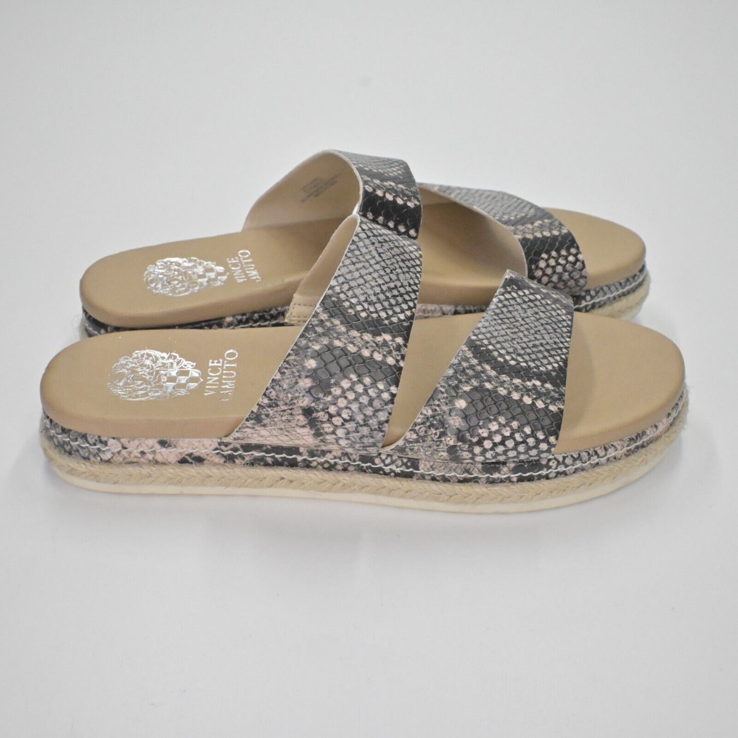 VINCE CAMUTO Sandals Womens Sz 6.5 Gray Snakeskin Print Rynnah Espadrille Slide