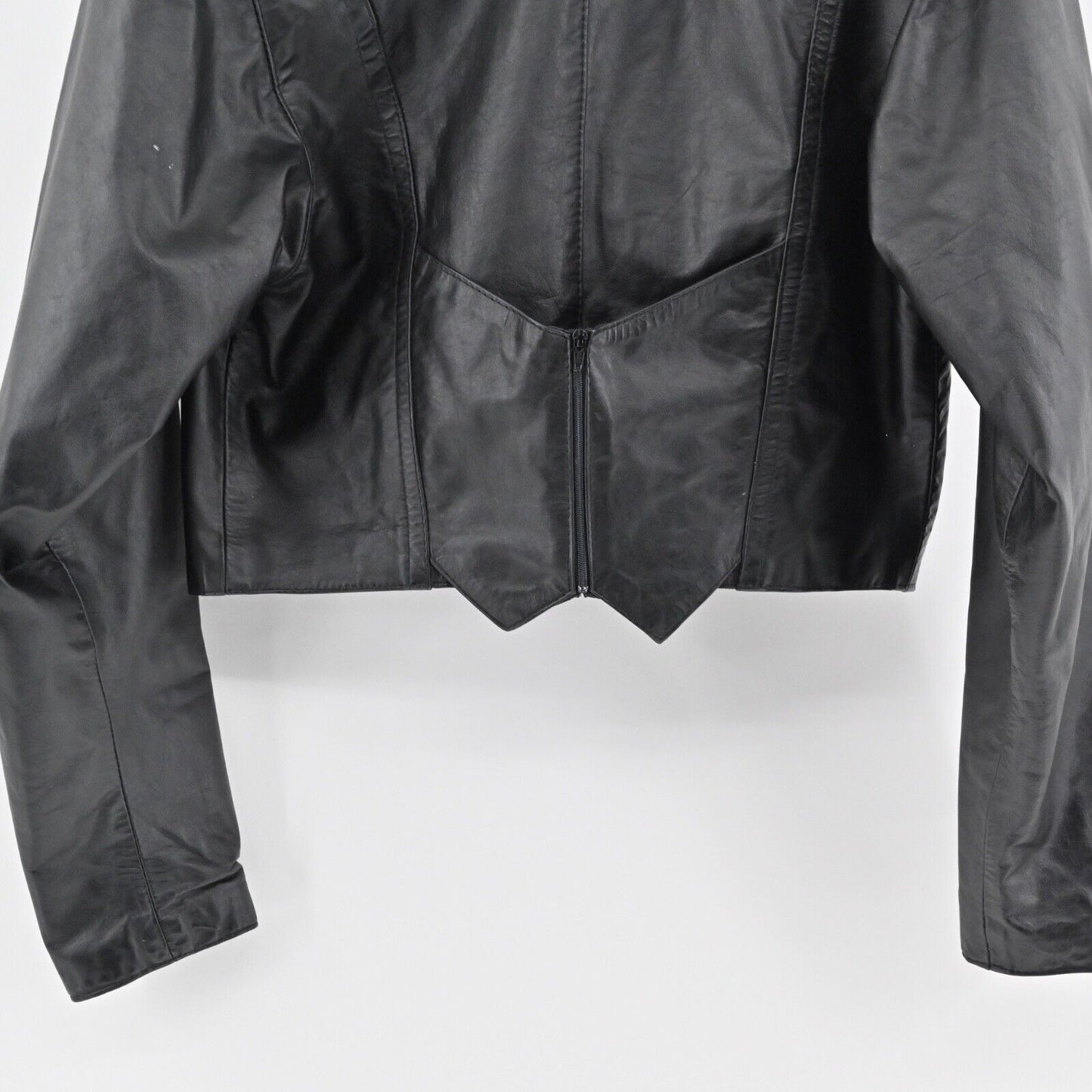 VINTAGE Leather Jacket Womens Sz M Black Studded Crop Moto Grunge Retro USA 80s