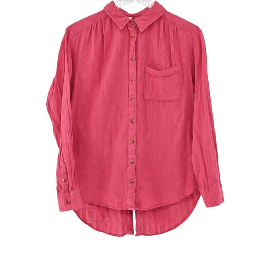 ANTHROPOLOGIE Top Womens Sz S Pink Cotton Theresa Lace Up Back Button Up PILCRO