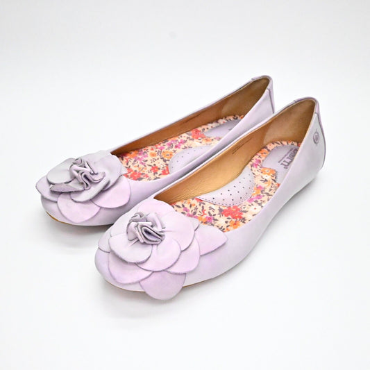 BORN Flats Womens Sz 10 Lavender Ballet Flower Detail Leather Shoes Floral Retro
