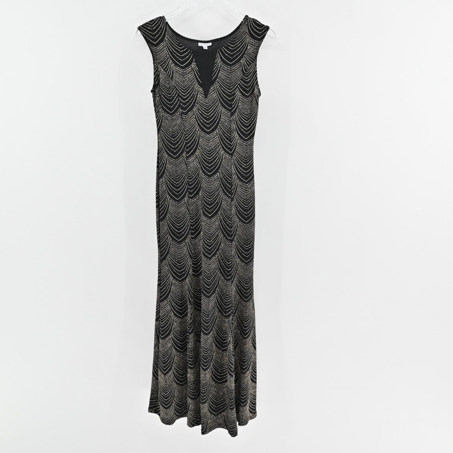 Vtg Y2k Whimsigoth Dress Size M Black Gown Sleeveless Gold Metallic Fairygoth