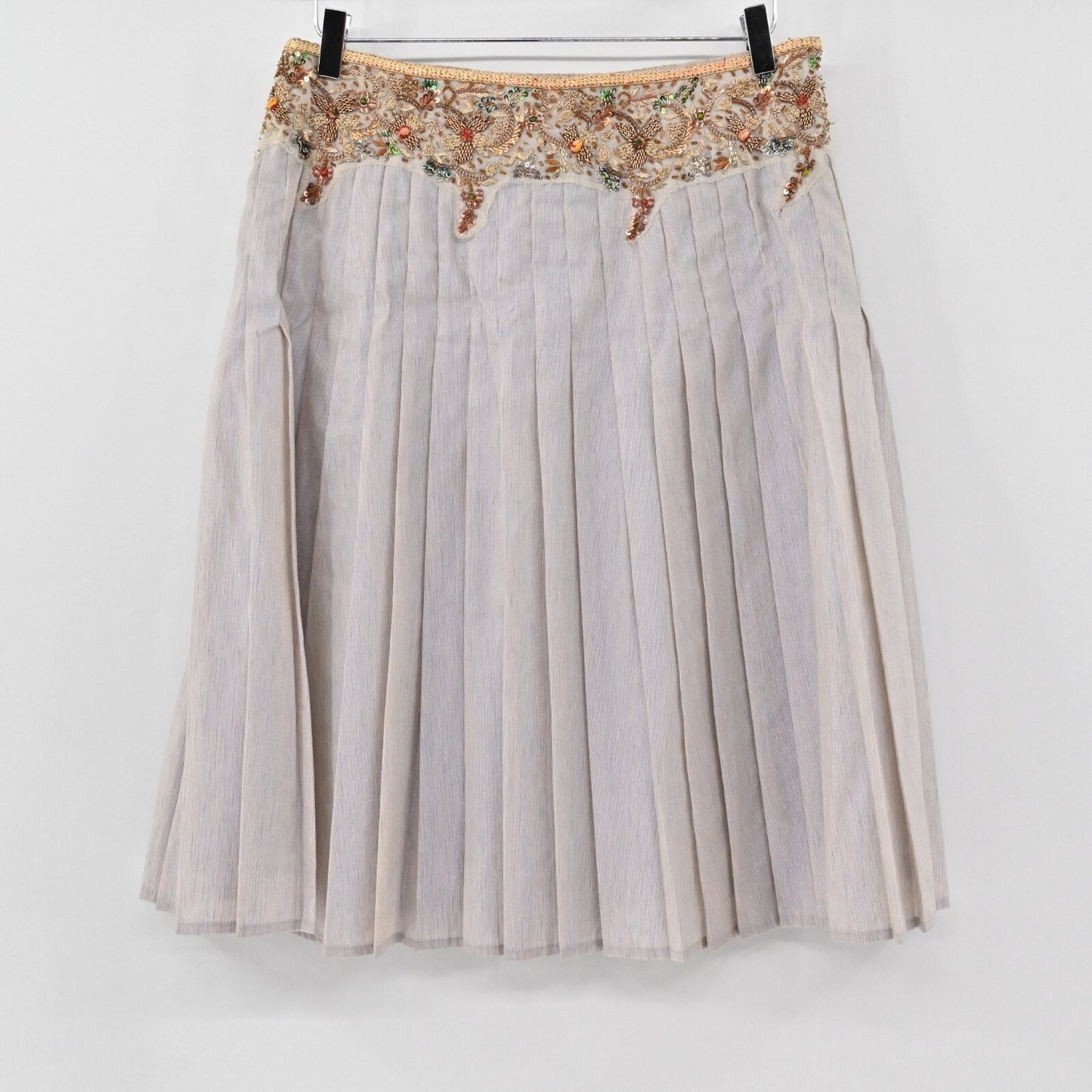 Vtg ZENOBIA Womens Pleated Skirt Size 10 Fairy Shimmer Sequin Beaded Linen Y2k