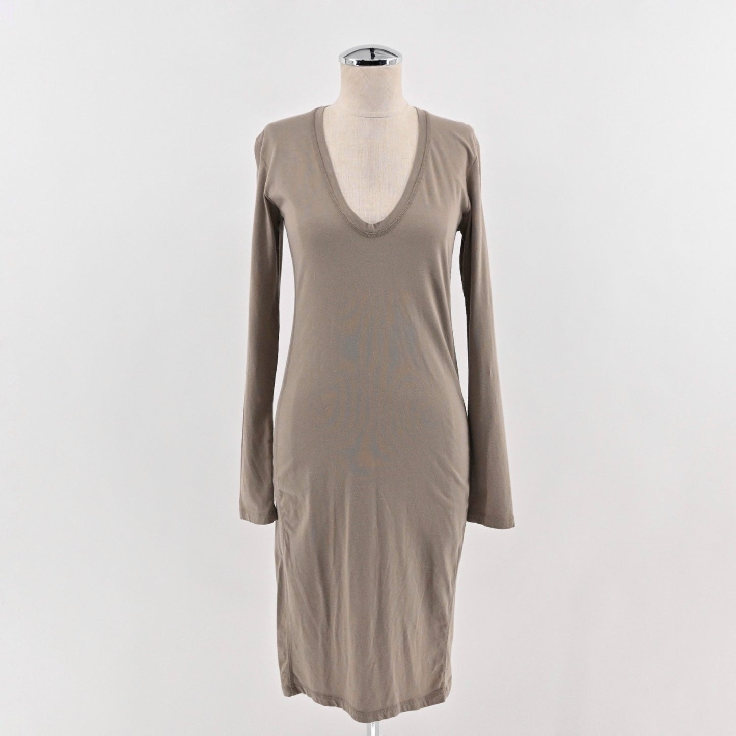 James Perse Cotton Long Sleeve Dress Fawn Taupe Size 2/M Standard Stretch Casual