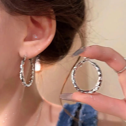 Alloy Rhinestone Simple Crush Silver Hoop Earrings With 925 Sterling Silver Earring Post