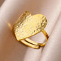 Stainless Steel Hammered Heart Adjustable Open Ring Gold Plated