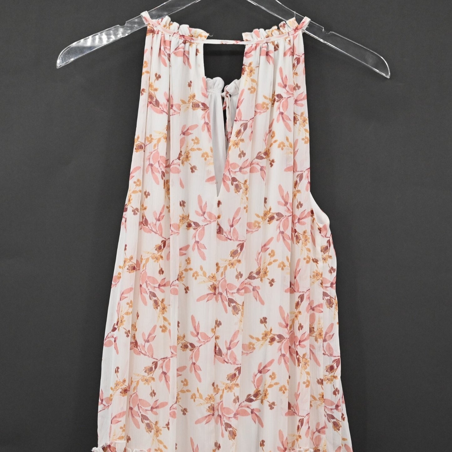 DREW Naomi Maxi Dress Size L Chiffon Halter Floral Print Tiered Sleeveless Boho