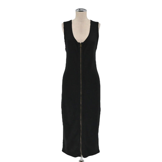ALLSAINTS Dress Womens Sz 10 Alicia Midi Black Sleeveless Ribbed Zip Front Goth