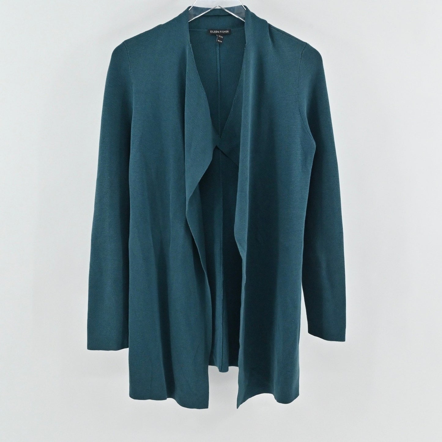 Eileen Fisher Womens Silk Cardigan Size XS Teal Blue Long Open Front Sweater