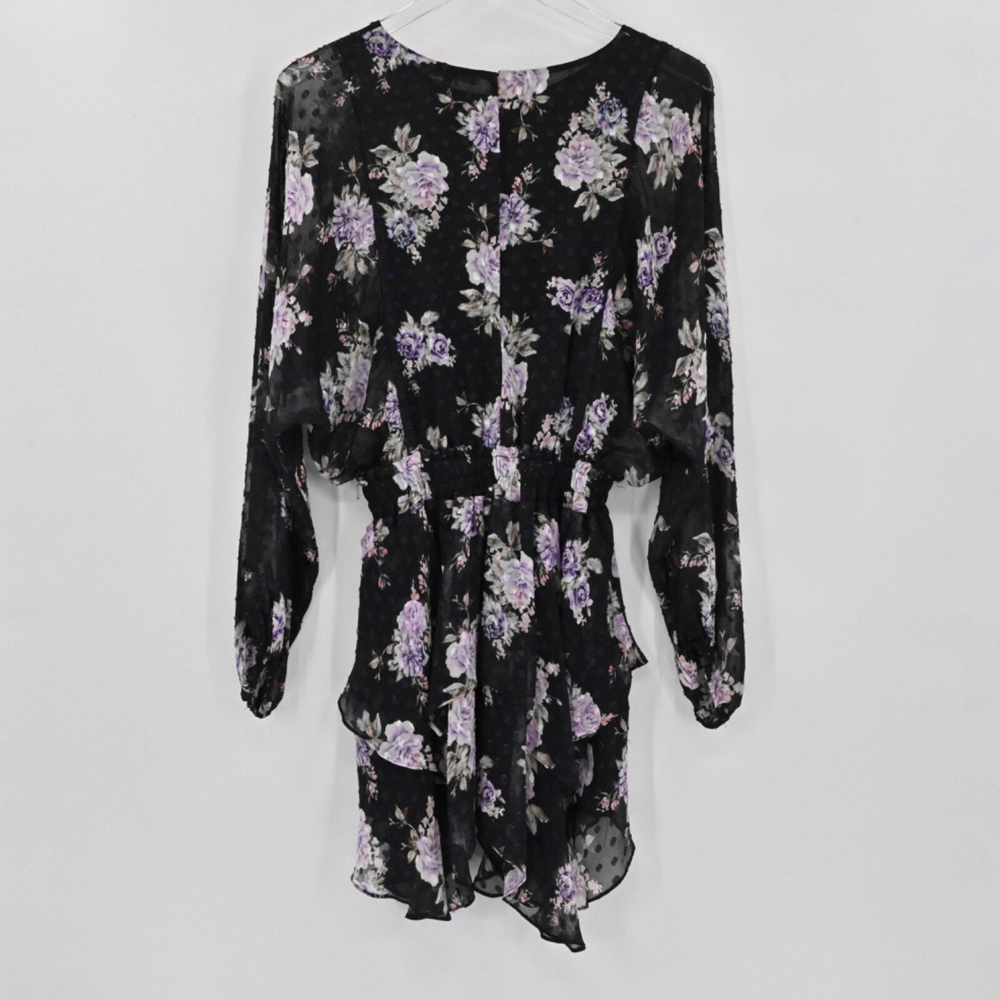 LOVE SHACK FANCY Womens Kaia Silk Dress Size S Black Floral Asymmetrical Chiffon