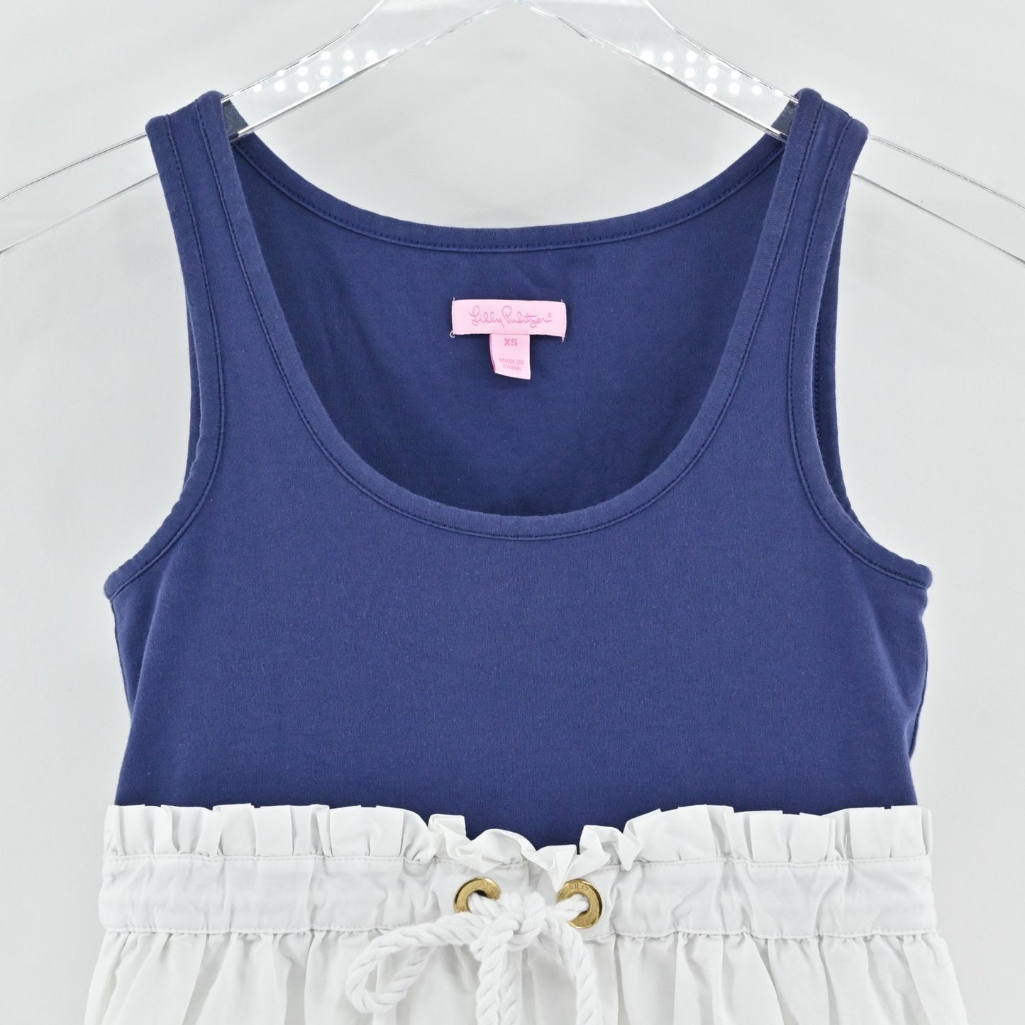 Lilly Pulitzer Nettie Dress Size XS Fallin In Love Blue Rope Belt Nautical Beach