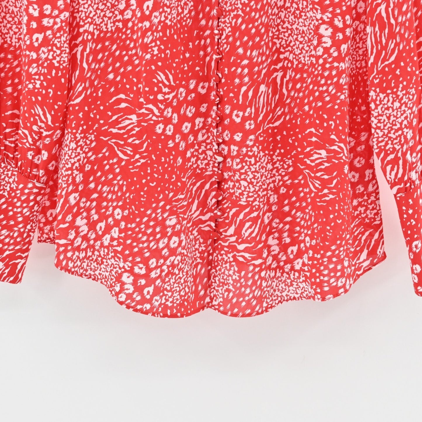JOIE Top Womens Size L Tariana Viscose Leopard Print Blouse Cherry Red White