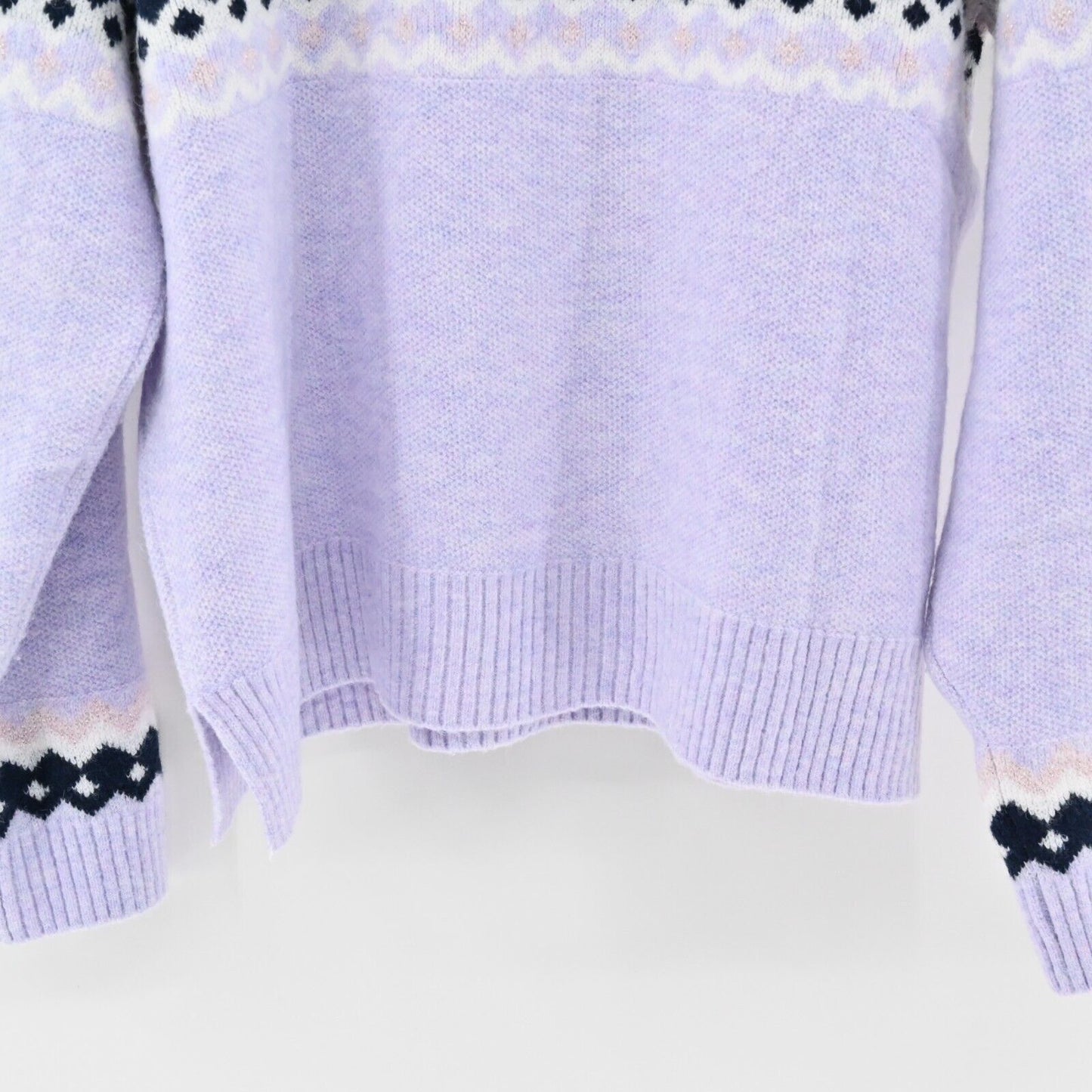 525 AMERICA Sweater Womens Size XL Lurex Fair Isle Soft Knit Lavender Ski Lodge