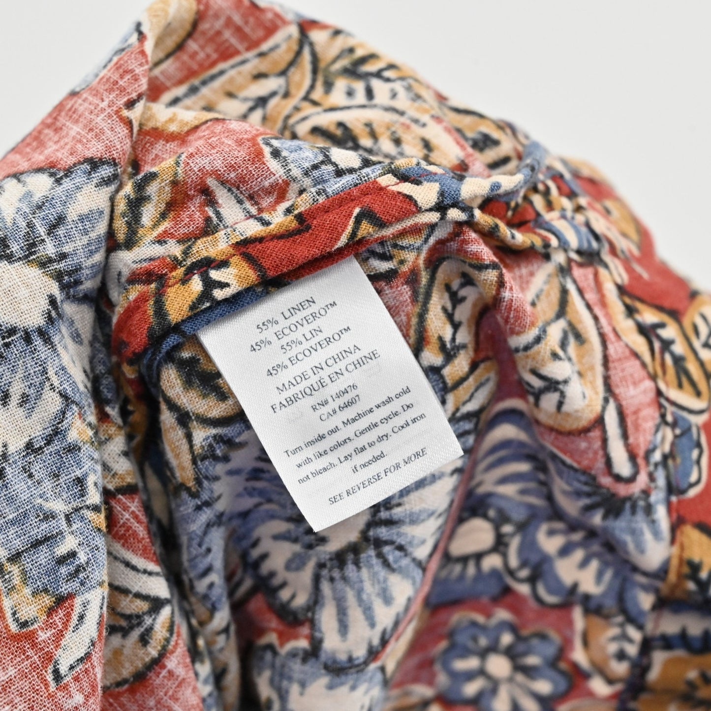FAHERTY Womens Pacifica Floral Square Neck Top Size L Red Blue Linen Sleeveless
