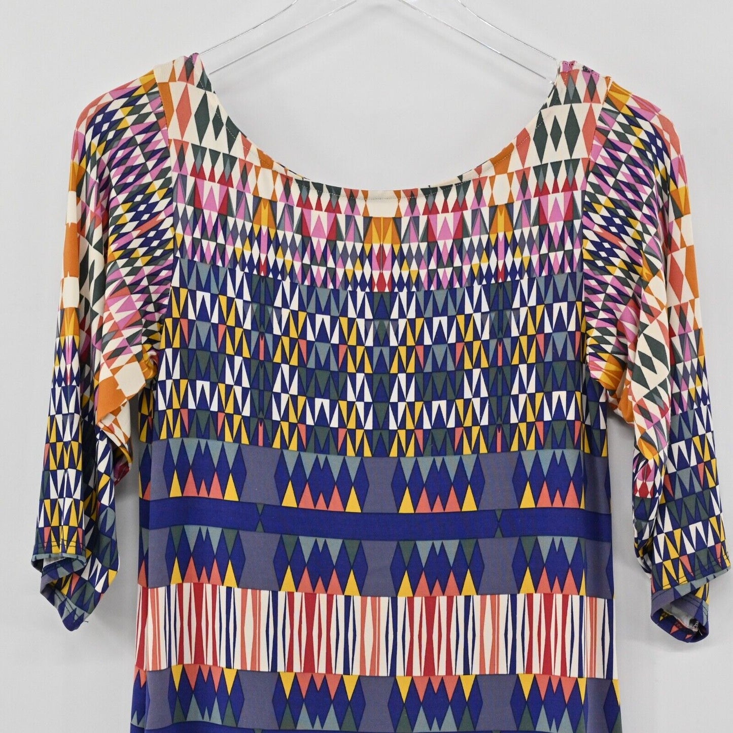 LEOTA Dress Womens Size XS Geometric Print Belted Scoop Neck 3/4 Sleeve Boho USA