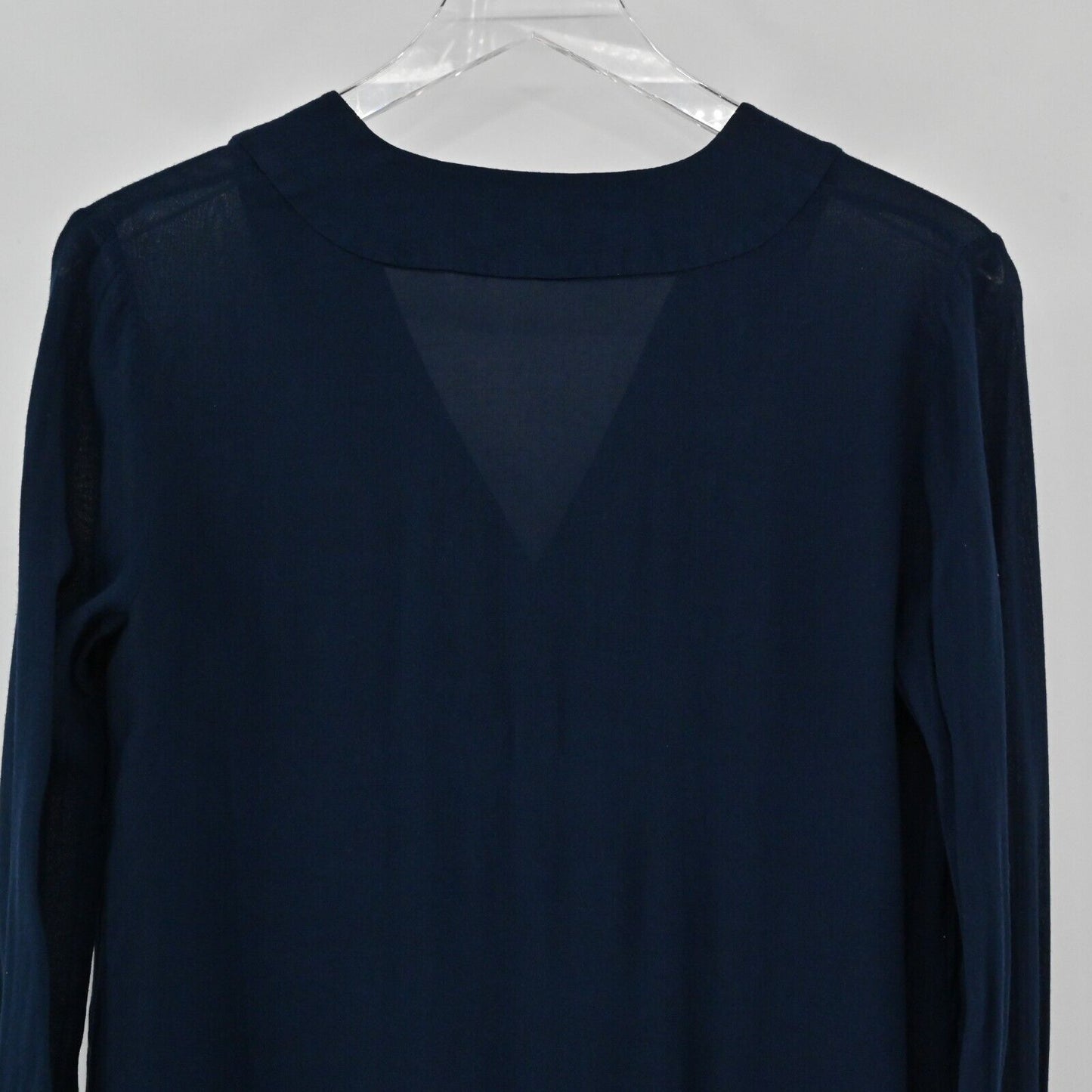 VINCE Top Womens Sz XS Long Sleeve Dark Navy Blue Split Neck Lightweight Blouse
