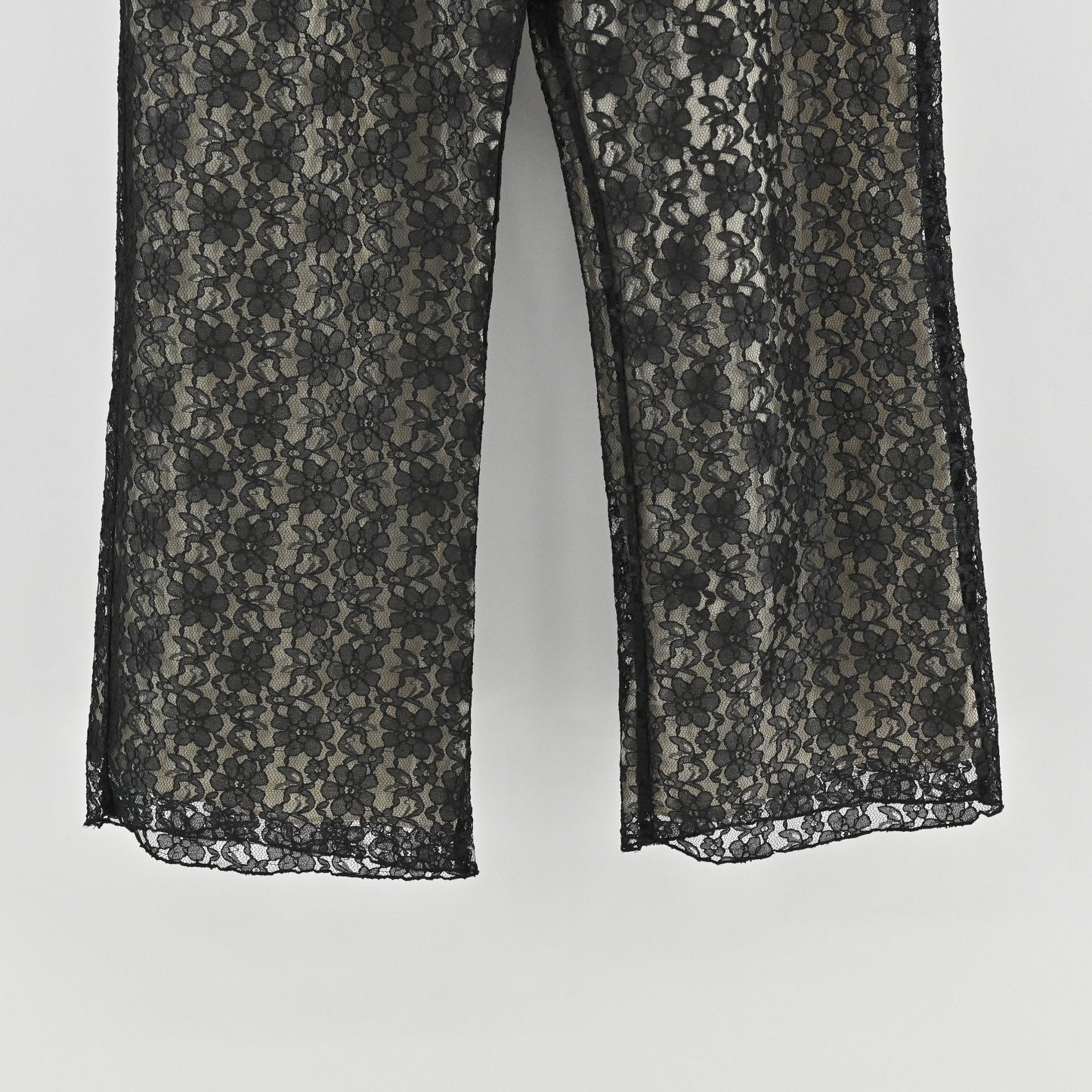 Vtg Y2k Womens Lace Wide Leg Pants Size 10 Whimsigoth Black Floral Sheer Lined