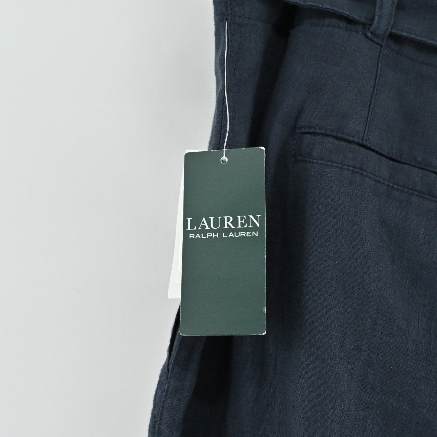 Ralph Lauren Womens Cropped Linen Pants Size 14 Navy Tie Waist Preppy Summer LRL