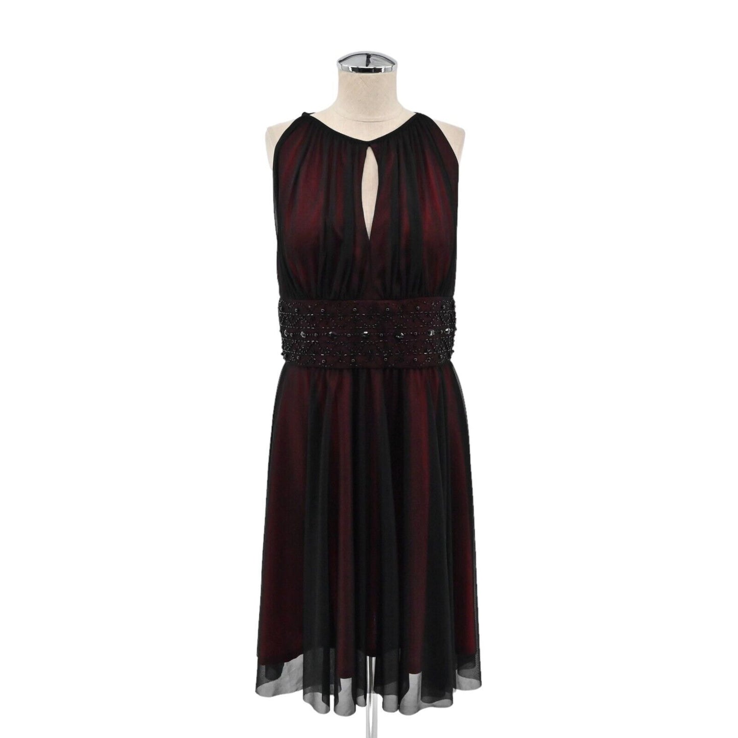 LA NOUVELLE RENAISSANCE Dress Womens Sz 10 Black Red Mesh Embellished Sleeveless
