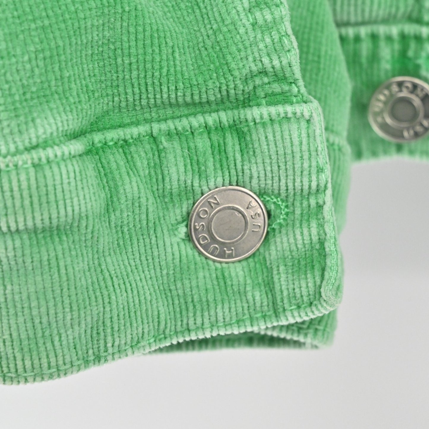 Vtg HUDSON Womens Trucker Jacket Size S Green Corduroy Distressed Made in USA