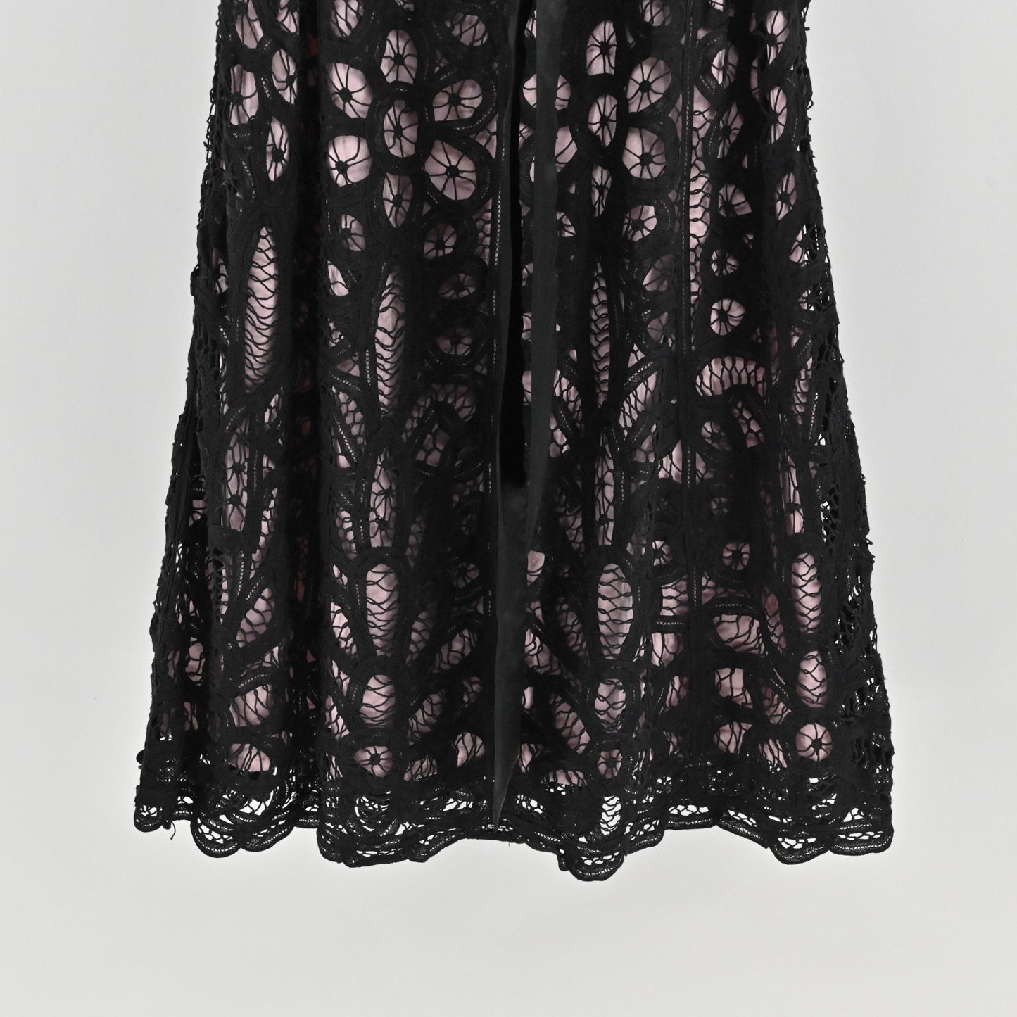 Vtg Black Crochet Lace Dress Size S Fairy Coquette Glam Kroshetta Papillon Y2k