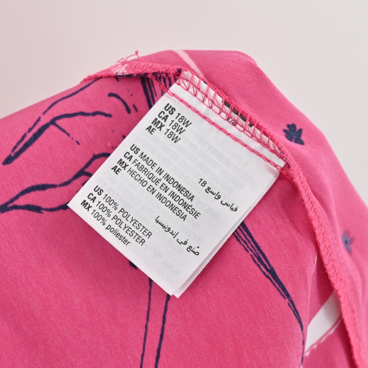 Charter Club Moroccan Pink Combo Floral Print Dress Size 18W Flutter Sleeve Tie