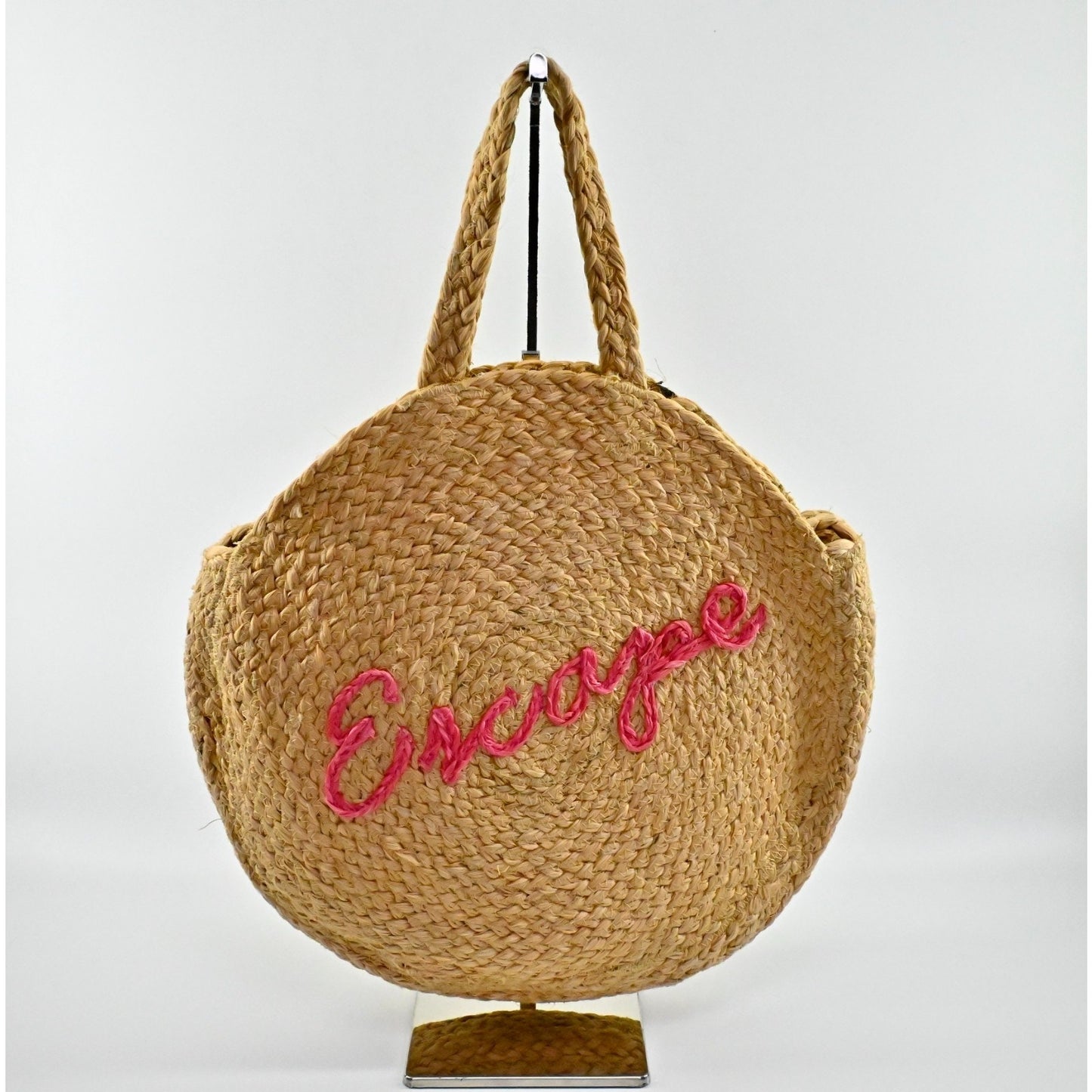 Shiraleah Natural Woven Jute Bag Pink Escape Vacation Beach Casual Circle Tote