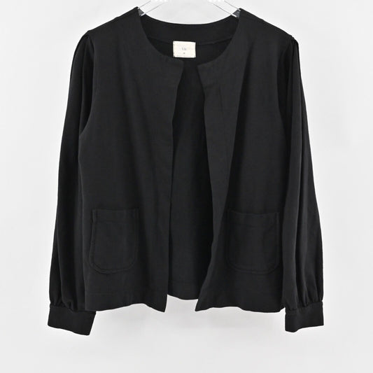 ANTHROPOLOGIE Cardigan Womens Size M T.La Solid Black Open Front Patch Pocket