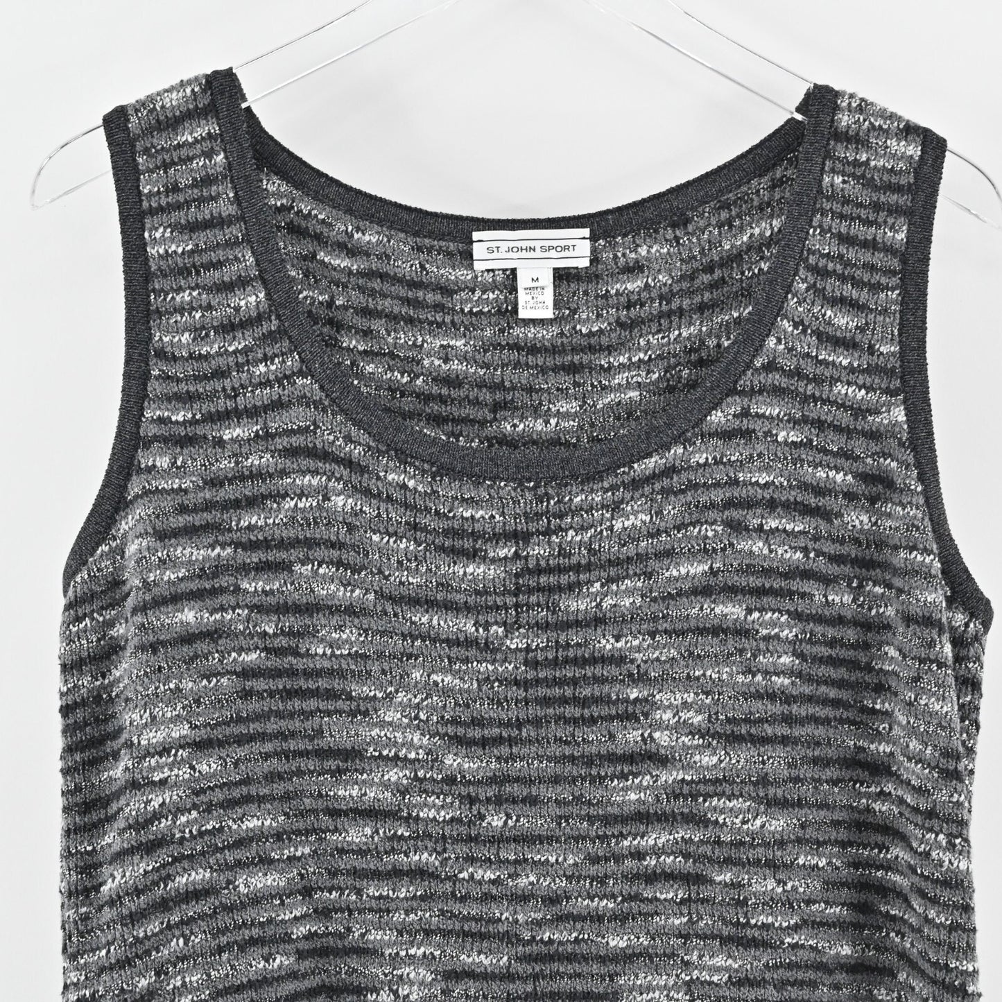 ST JOHN Top Womens Size M Gray Knit Wool Cotton Blend Sleeveless Scoop Neck Tank